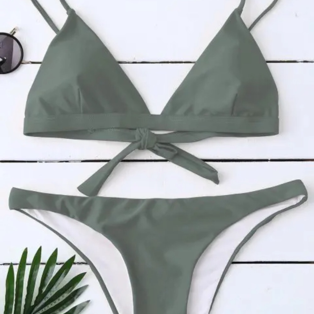 Padded Back Tied Bikini Swimwear - Army Green S